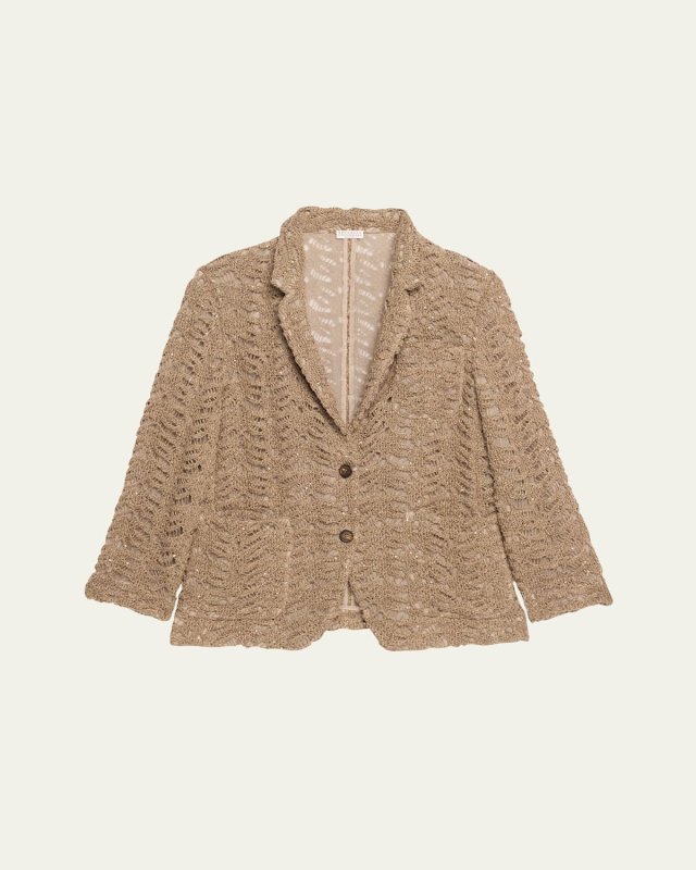 Luxe Paillette Lace Knit Single-Breasted Blazer